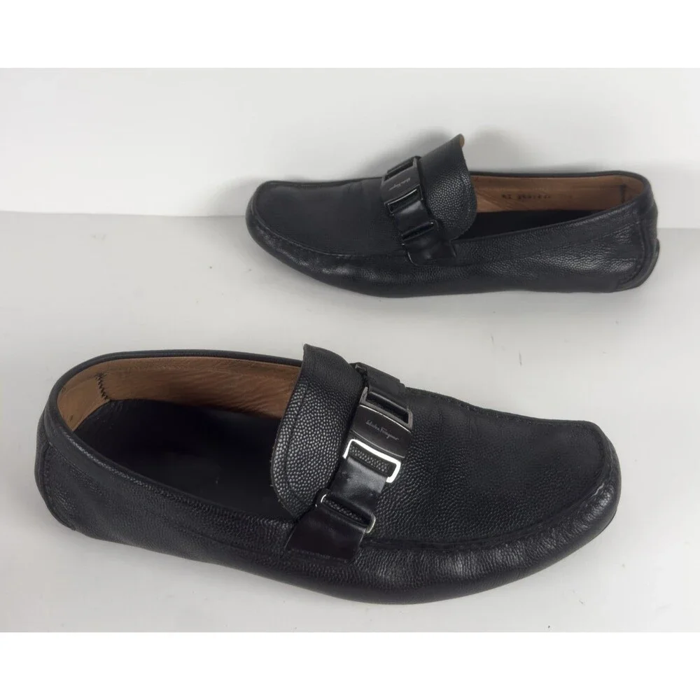 Salvatore Ferragamo Black Leather Men's Sardegna Driving Shoe Loafers US 11.5 EE